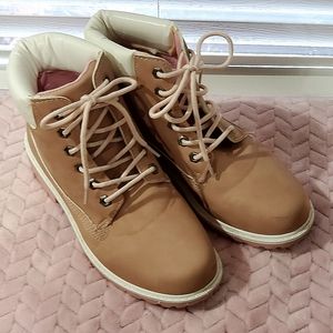 Women's Pink Lace-Up Chunky Heel Ankle Boots - Like New